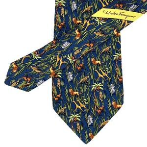 Salvatore Ferragamo Silk Giraffe / Rhino / Cheetah Print Tie